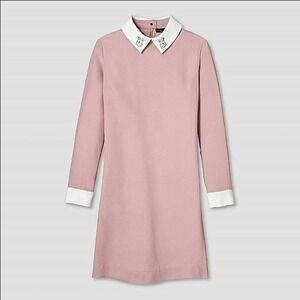 Women's Pink Long-Sleeve Collar Shift Dress